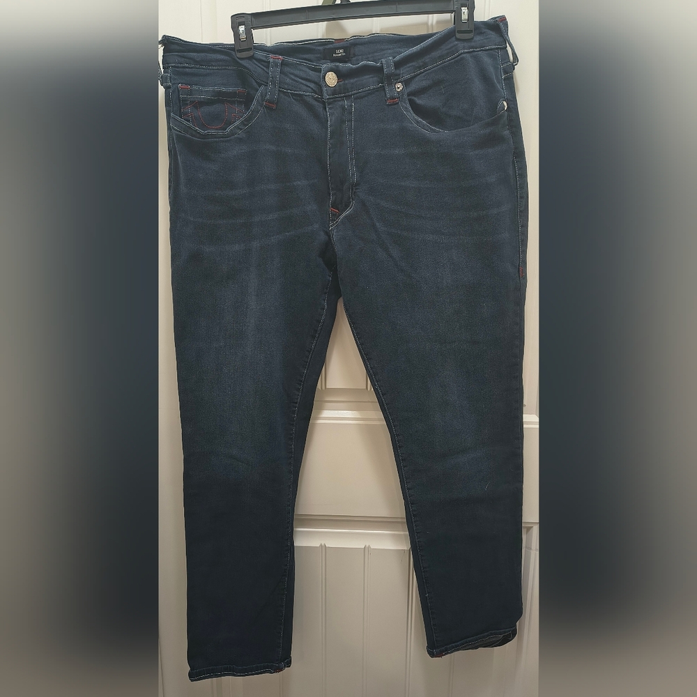 True Religion Geno Relaxed Slim‎ Dark Indigo Jeans Size 42 Red Stitch